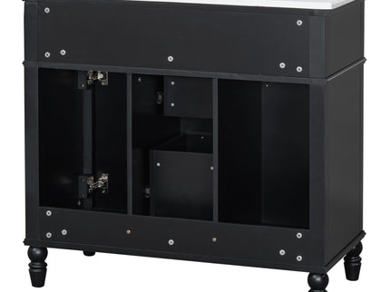 Bathroom Vanity With Sink, Flip-Out Top Drawer, Soft Close Doors, 2 Storage Drawers