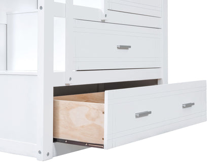 Twin Over Twin Bunk Bed With Trundle And Staircase - White