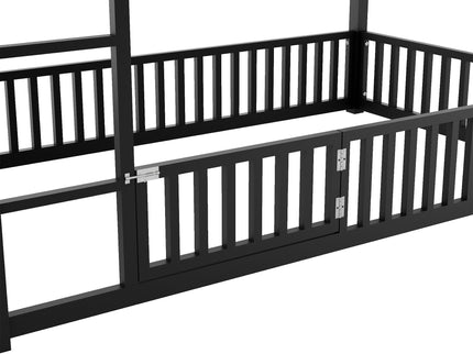 Metal House Bunk Bed With Fence And Door