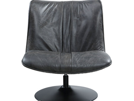 Piotr - Top Grain Leather Accent Chair With Swivel - Black