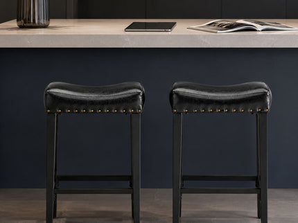 Bar Stool With Brass Nailhead Trim (Set of 2) - Black