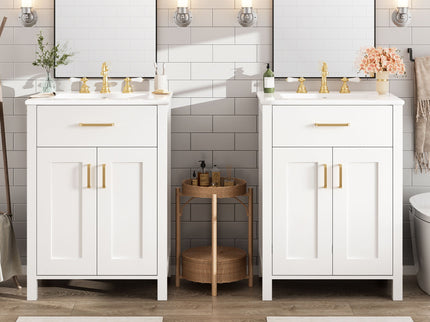 Modern Bathroom Vanity With Ceramic Sink, Soft-Close Doors, Flip Drawer, U-Shaped Shelves, Elegant Storage Solution