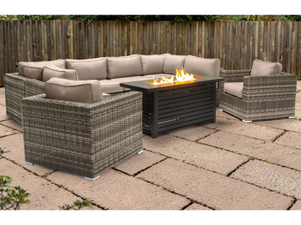 9 Piece Outdoor Sectional Set With Fire Pit Table And Cushions - Beige