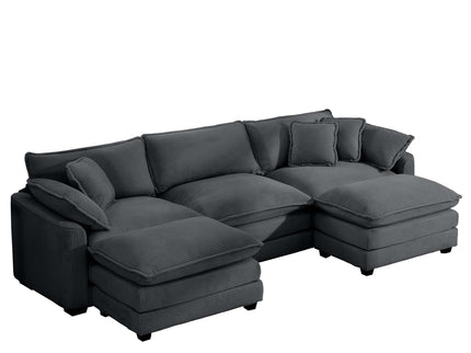 Modular Oversized Cushion Sofa With Ottoman, Low Back, Deep Seating Sofa Set