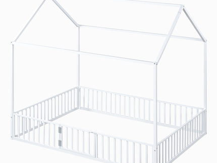 Metal House Bed With Fence And Door