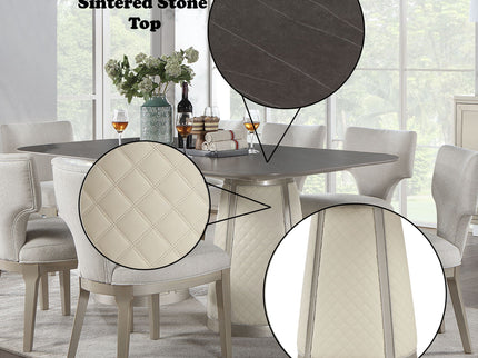 Kasa - Sintered Stone Top Dining Table - Stone Gray / Champagne