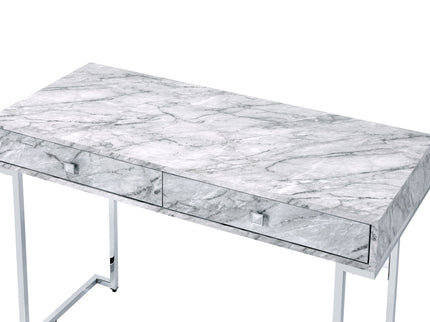 Tigress - Printed Faux Marble Top Writing Desk - White