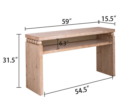 Modern Rustic Console Table, Wood Entryway Table With Shelf & Decorative Bead Detail - Natural
