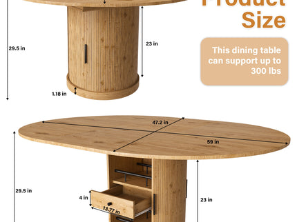 Extendable Oval Dining Table With 2 Tier Storage - Oak