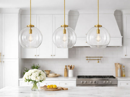 Gleam - Single Light Pendant Lamp With Clear Globe Satin - Antique Brass / Clear / Gold
