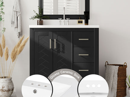 Bathroom Vanity With Sink, Storage Cabinet, Freestanding Set With 3 Drawers & Soft Closing Doors