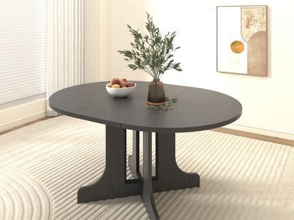 Dining Table For Farmhouse Kitchen Expandable Oval Table Top With Removable Leaf Trestle X Shaped Base - Black