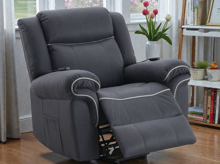 Domana - Polished Microfiber Power Nirion Recliner With Lift Heating Massage Chair - Dark Blue