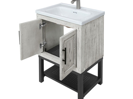 Modern Freestanding Bathroom Vanity With Ceramic Sink, Hot And Cold Faucet, Storage Cabinet & Open Shelf