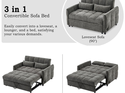 Loveseat Sofa Pull-Out Bed With Adjustable Backrest, 3 USB Ports And 2 Lumbar Pillows For Living Room