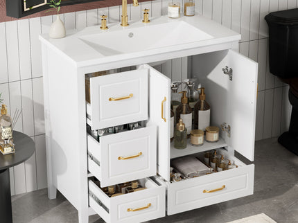 Bathroom Vanity With Sink, Soft Closing Doors & Drawers, Metal Handles