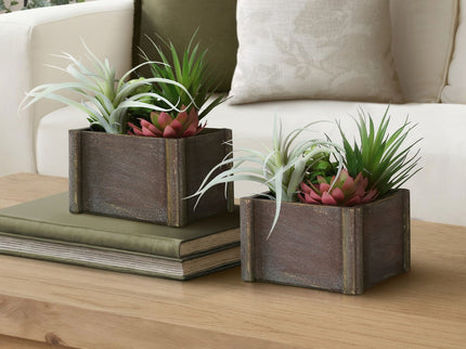 Artificial Succulent, Table Decor (Set of 2) - Green / Dark Brown