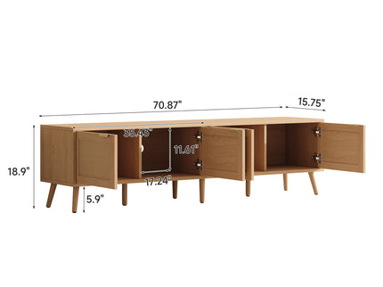 TV Stand With Storage & Cable Holes - Natural Wood