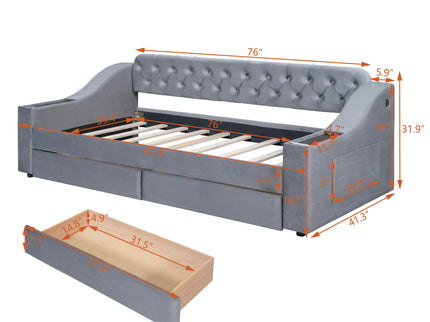 Upholstered Daybed With Storage Armrests And USB Port