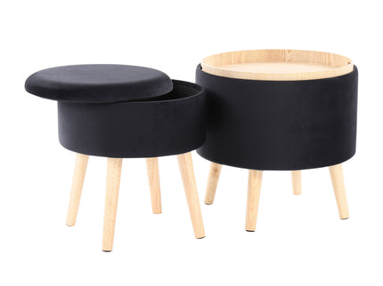 Tray - Contemporary Storage Ottoman With Matching Stool - Black / Natural