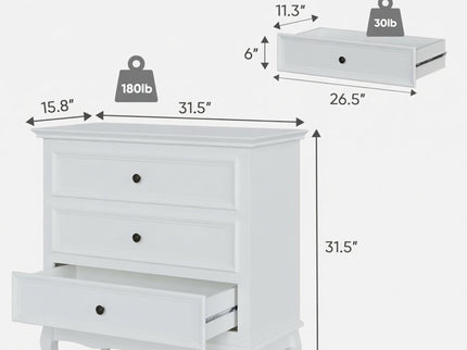 3 Drawer Dresser - White