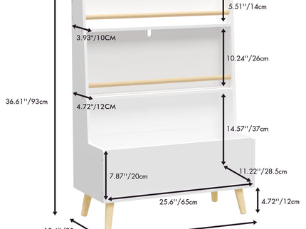 Bookshelf , Book Organizer With Toy Storage - White