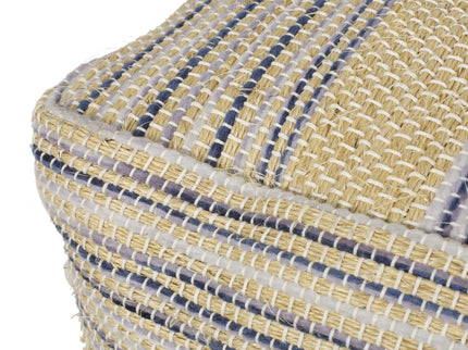 Western - Handcrafted Fabric Pouf, Durable - Natural / Blue