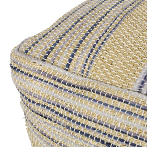 Western - Handcrafted Fabric Pouf, Durable - Natural / Blue