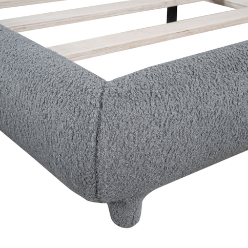Upholstered Platform Bed With Thick Solid Frame And Stylish Curve-Shaped Design