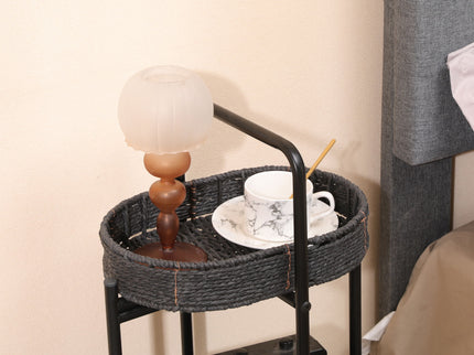 Modern 3 Tier Handwoven Side Table With Oval Organizer