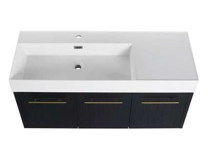 Modern Chestnut Wall Mounted Bathroom Vanity With Left Resin Sink And Storage Rack - Black Chestnut