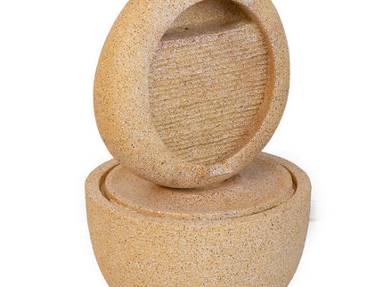 Cement Round Water Fountain With Light And Pump - Beige / Yellow