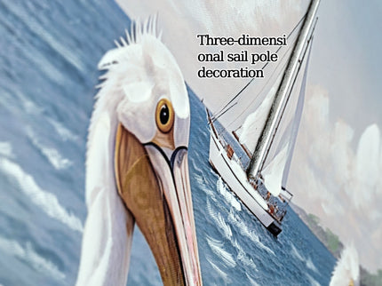 Beach Wall Art Large Ocean Seagull Canvas Pictures For Living Room - Ivory / Navy