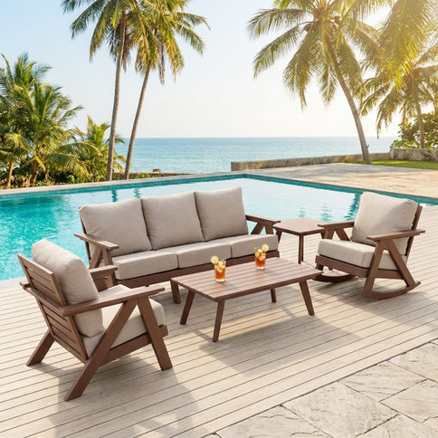 Outdoor Patio Club Chair With Sunbrella Cushions - Brown