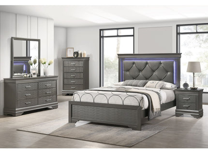 Tufted Headboard Bed With LED Lighting