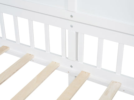 House Bed With Shelves, Window And Sparkling Light Strip On The Roof