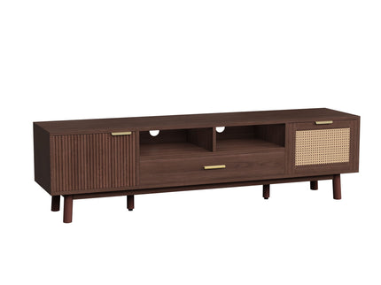 TV Stand For 75" TVs With Soft Closing Doors, Console With Accents And Drop Down Cabinet - Dark Brown