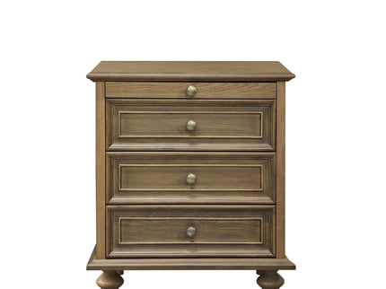 Nightstand With 4 Drawers With Hidden Pull Out Shelf - Light Brown