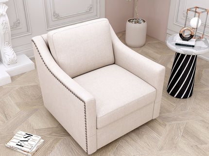 360 Degree Swivel Armchair, Skin Friendly Fabric, Ergonomic Design, Brass Nail Decorative Armchair
