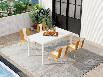 4 Piece Set Of Modern Striped Color- Blocking Single Chairs With Long Table