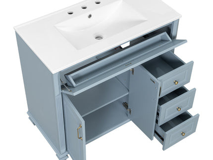 Modern Bathroom Vanity With Sink, 3 Drawers & 2 Doors