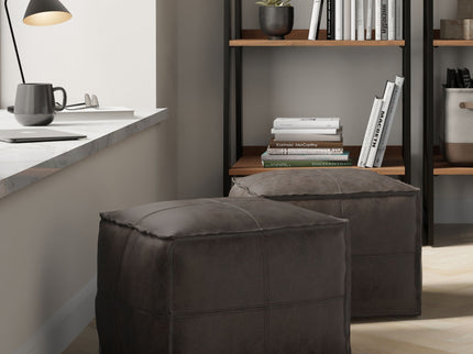 Sheffield - Square Pouf - Distressed Dark Brown