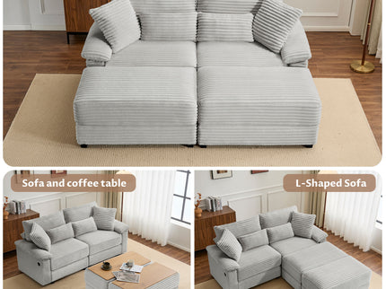 Double Chaise Lounge Set With Reversible Storage Ottomans, USB Port