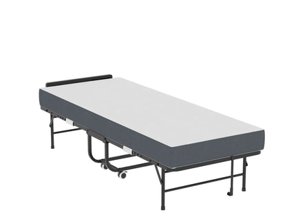 Twin Folding Bed With Adjustable Headboard & Memory Foam, Space Saving Rollaway Guest For Tall People, Portable On Wheels, Easy Assembly - Black