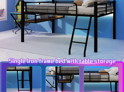 Loft Bed With Built In Desk, LED Light Strip