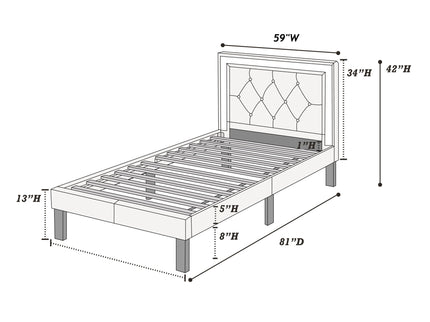 Glamours Style Bed With Diamond Tufted Padded Headboard