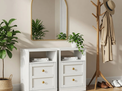 Nightstand With Door & Shelf, 2 Drawer Side Table