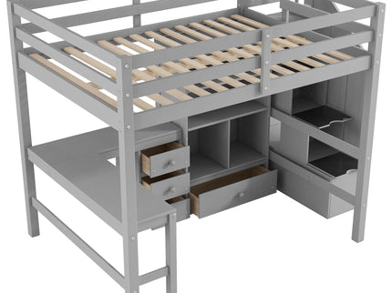 Loft Bed & L Shaped Desk, Drawers, Cabinet, And Storage Staircase