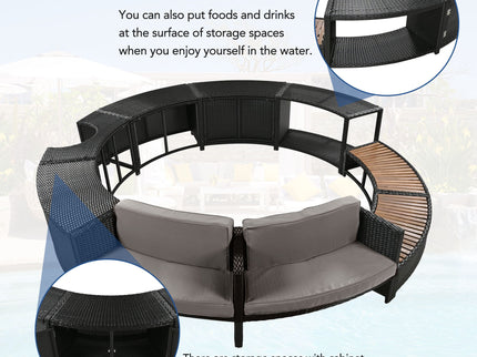 Spa Surround Spa Frame Patio Rattan Sofa Set With Storage Spaces, Mini Sofa And Comfortable Cushion For Patio, Backyard