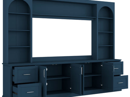 Arched Entertainment Center Wall Unit With Drawers, TV Stand